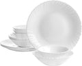 12 Piece White Opal Glass Dinnerware Set – Break-Resistant Plates and Bowls Chip Resistant Service for 4 Dishwasher &amp Microwave Safe