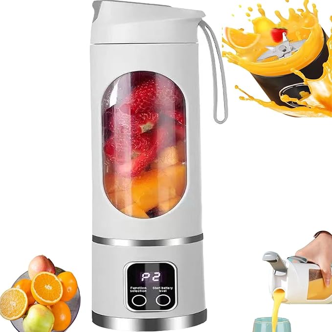 Portable Blender With Dual Battery 1500 mAh USB Rechargeable 16oz Digital Multimode Juicer Blender 3 Speed12-Blade Fresh Juice Bottle for Shakes SmoothiesFresh Juice Ete. (white)