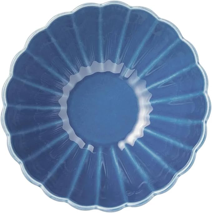 12-Piece Stoneware Dinnerware Set Scalloped Design Blue