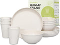 12pcs Wheat Straw Dinnerware Sets Kitchen Unbreakable Wheat Straw Plates and Bowls Sets for College Dorm Apartment Reusable Beige