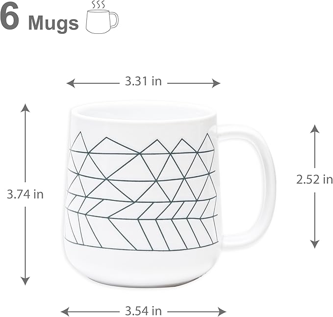 BZYOO 12 Piece Ceramic Dinnerware Set Serive for 4 Porcelain Plates and Bowls for Dining Pearl White + Ceramics 14oz Coffee Mug Set of 6
