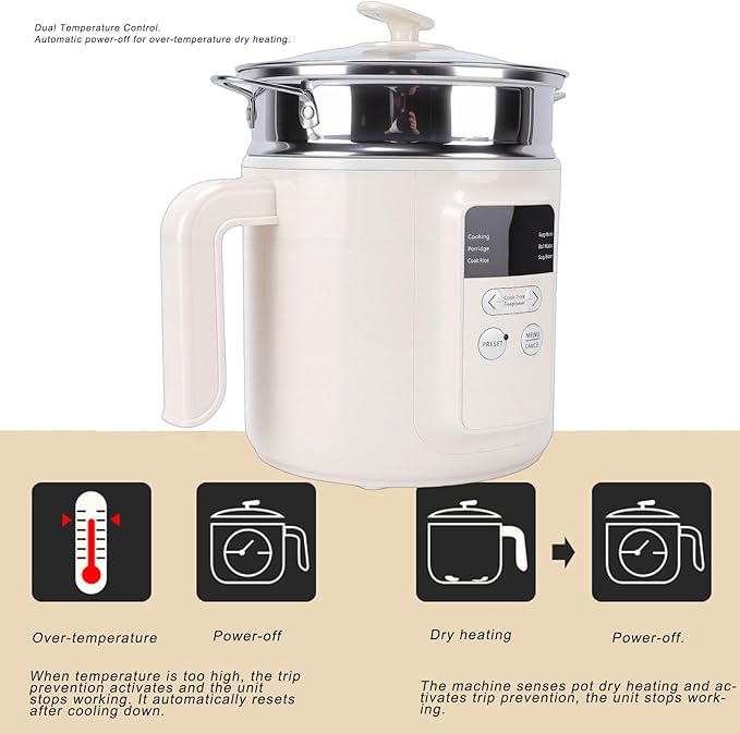 1.8L Electric Pot Multi Function Non Stick Rice Cooker with Automatic Shut Off and Dry Burn Prevention (US Plug 110V)