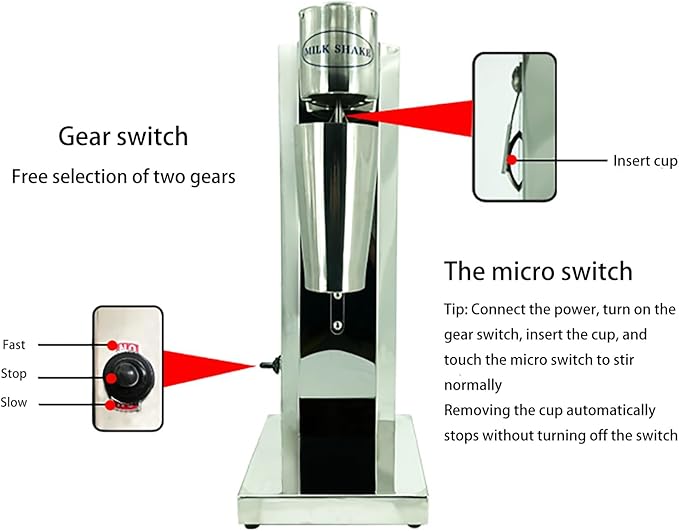 Milkshake MakerElectric Drink Mixer Commercial Milkshake Blender2 SpeedsStainless Steel 180W 18000RMP Speed Adjustable with Mixing Cup