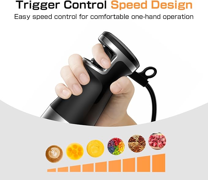 Immersion Blender Handheld 1100W - 3 in 1 Hand Blenders Set with Trigger Speed Control Emulsion Stick with Whisk and Milk Frother Emulsifier for Kitchen for Soup Smoothie Puree