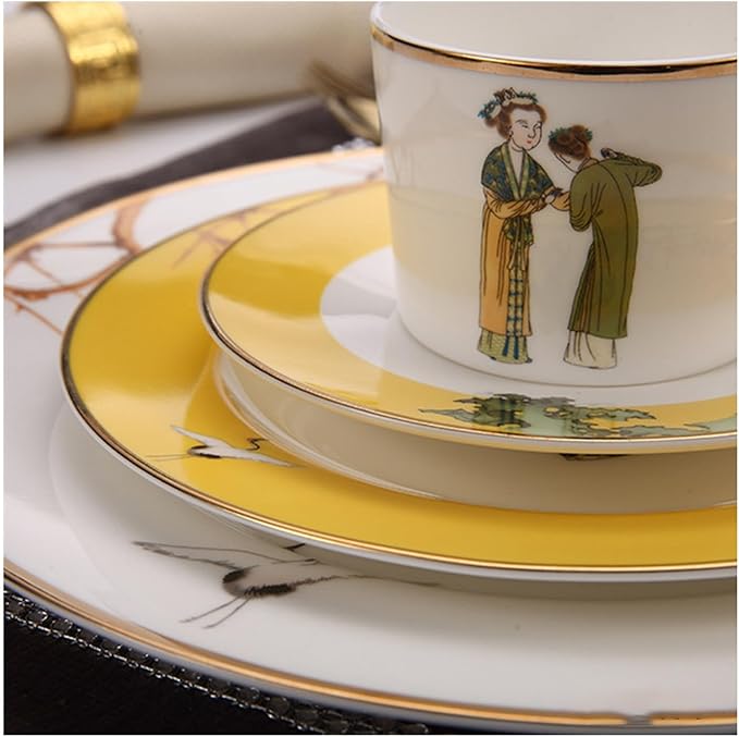 European Style Dinnerware Set Service for 6 Bone China Dinnerware Sets Unbreakable Porcelain Dinner Sets Coffee Cup and Saucer Tableware Set Steak Dinner Plates Dish Set The portrait of a lady-3