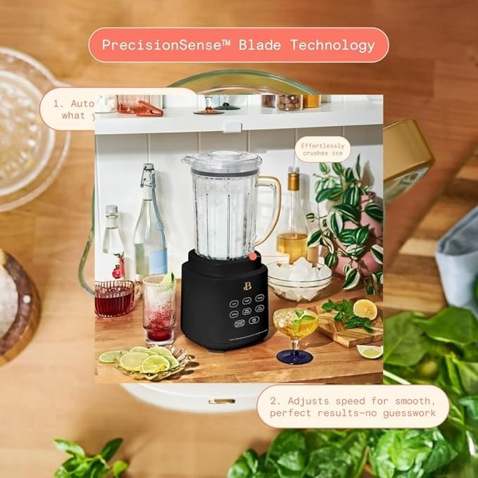 Power Exact Countertop Blender System 700W Motor 50oz Tritan Jar 20oz To-Go Cup 4 Presets 3 Speeds PrecisionSense Technology (Black)