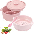 BestYiJo Microwave Rice Cooker 2-Layer Microwave Pasta Cooker and Steamer for Rice Vegetables Quinoa Oatmeal Ramen –Silicone Non-Stick(PINK)