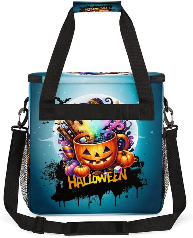 Halloween Potion Ghost Pumpkin Coffee Maker Carring Bag Travel Carrying Storage Tote Bag Compatible with Keurig K-Mini or K-Mini Plus Portable Single Serve Coffee Brewer Case with Pockets