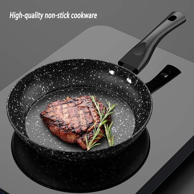 3-Piece Non Stick Induction Cookware Set - Including Frying Pan Saucepan And Casserole With LidsNon-Scalding Handle Easy To Clean Pot Non Stick Fry Pan