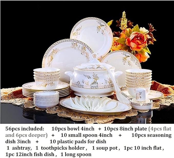 56Pcs Ceramic Dinnerware Set Bone China Dinnerware Dinnerware Plates Ceramic Combination Dinnerware Set Diner Set Porcelain