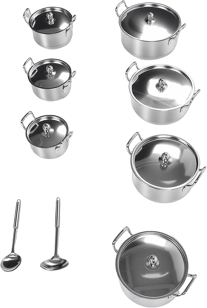 Pissente Stainless Steel Cookware Set Dishwasher Safe Pots Durable Construction 16-28cm for Gas Induction Electric Stoves Family Use