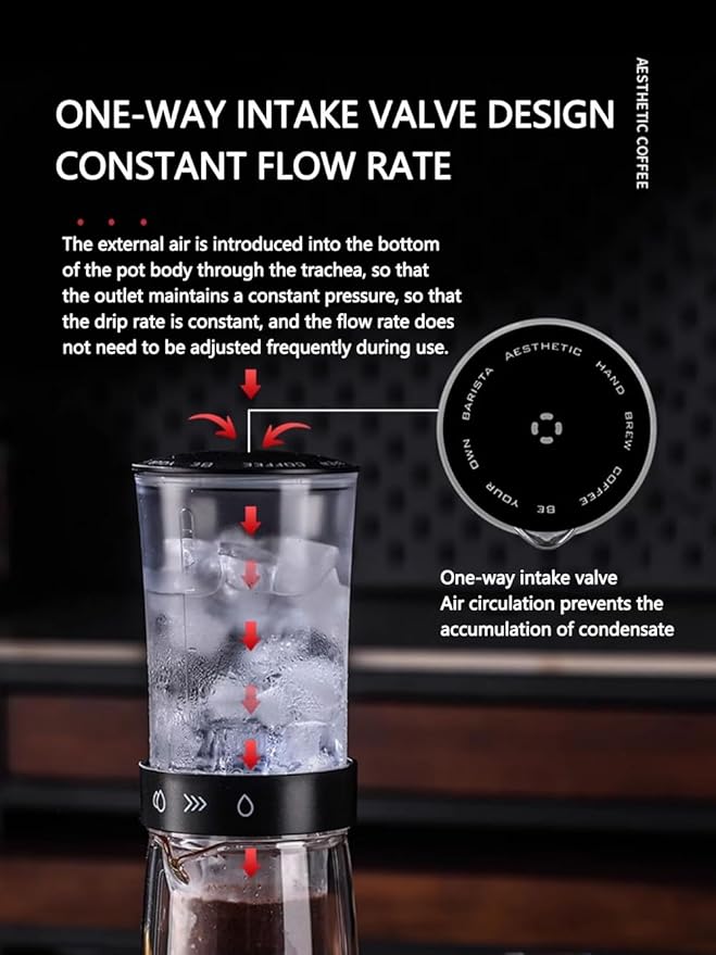 15OZ Cold Brew Coffee Maker Slow Drip Iced Coffee Brewer Glass Adjustable Dripe Flow Control Pour Over Coffee Maker for Household Coffee Bar (brown)