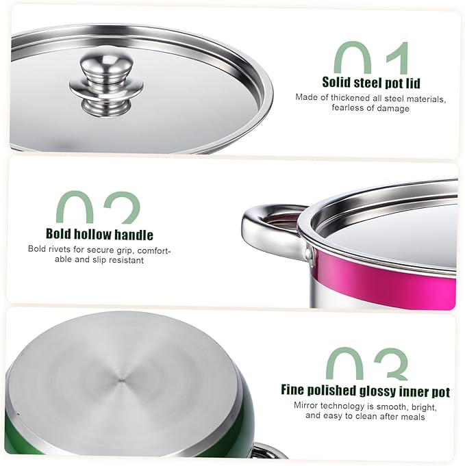 Alipis 4pcs Stainless Steel Cookware Set with Ergonomic Cool-touch Handles Induction Compatible Stock Pots Even Heat Distribution Dishwasher Safe Kitchen Cooking Utensils for Home and