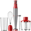 Immersion Blender Handheld Corded Hand Blenders Set 1100W Trigger Variable Speed 5 in 1 Stick Emulsifier with Chopper Whisk and Frother for Soup Baby Food and Smoothies Christmas red