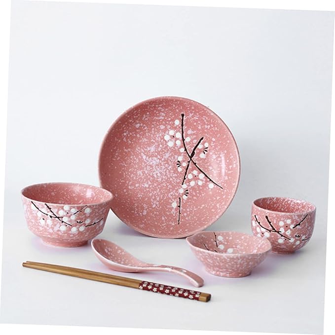 SMASOLO Japanese Ceramic Dinnerware Set 12-Piece Cutlery Kit Elegant Tableware Pink Handles Dishwasher Safe Suitable for Home Dining