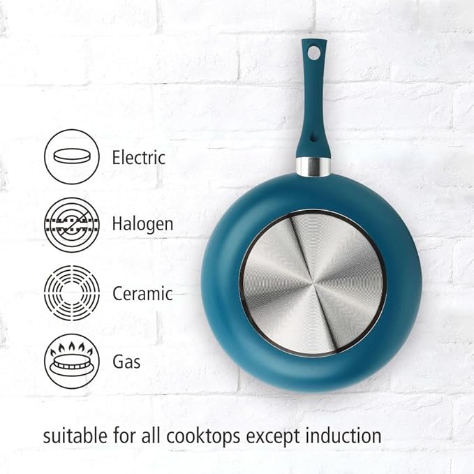 12-Piece Blue Ceramic Cookware Set Non-Stick Pots and Pans Set with Aluminum Body &amp Riveted Handles Complete Kitchen Cookware Collection for All Stovetops Except Induction