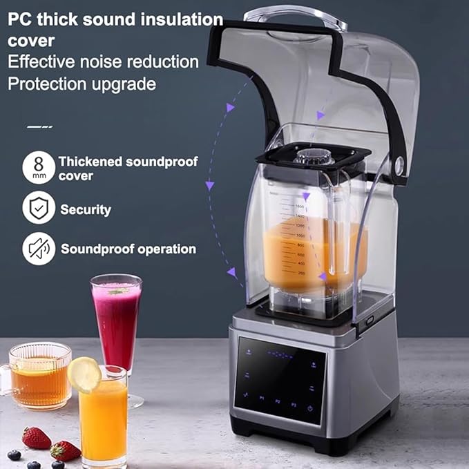 Commercial Shaved Ice Machine1800W Professional Electric Blender1.8L Multifunctional Stand Smoothie Maker with Mute HoodSpeed Adjustable and Timing Regulationfor Party Activities(Touch type)