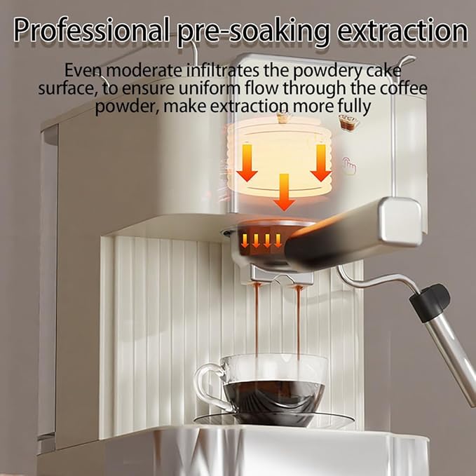 Espresso Machine Coffee Machine with Touch Screen Coffee Maker High Pressure Temperature Control Pre-Infusion Function 1.8L Removable Water Tank for Home Use