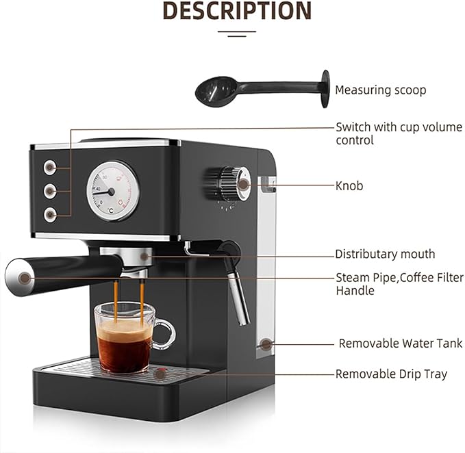 Semi Automatic Pressure Coffee Machine Home Concentrated Small Office steam frotherBlack