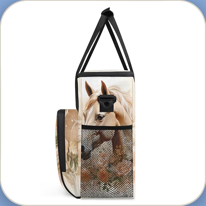 Horse Coffee Maker Carrying Bag Flowers Horse Portable Travel Storage Tote Bag Compatible with K-Mini or K-Mini Plus Single Serve Coffee Brewer Carrying Case with Multiple Pockets &amp Shoulder Str