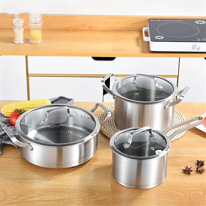 3Pcs Stainless Steel Cookware Set Versatile Frying Pan and Milk Soup Pots for Every Meal and KitchenA3 Pc