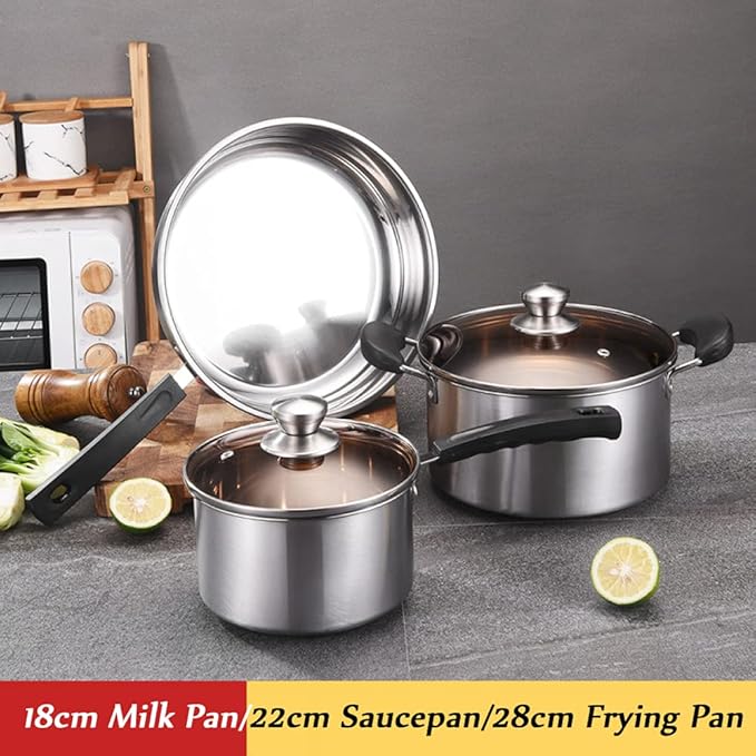 Pots and Pans Sets Nonstick Cookware Sets 401 Stainless Steel Cooking Pots and Pans Home Kitchenware with Wok Frying Pan Stock Pot Safe
