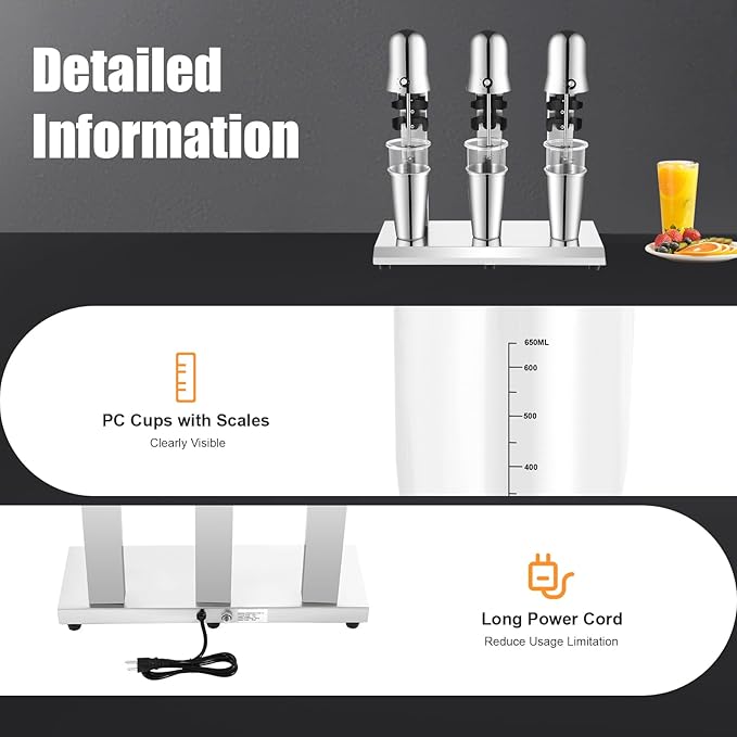 Commercial Stainless Steel Milk Shake Machine Stainless Steel Milk Shaking Machine Three Head Drink Mixer 110V (Three Head)