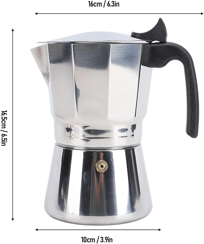 Jonlaki Stovetop Coffee Maker - Premium Stainless Steel Octagonal Design with Even Heat Distribution for Home and Outdoor Use 150ML Silver (300ML)