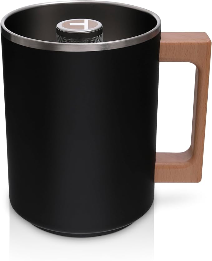 HASTINGS Pour Over Coffee Dripper - Stainless Steel Pour Over Coffee Filter Metal Paperless Reusable Double Mesh Cone Filter with Wood Handle - Coffee Maker for Single Cup Brew up to 68 OZ (Black)