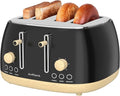 Toaster 4 SliceRetro Stainless Steel Toaster with Extra Wide Slots Dual Independent Control Panel Cancel Bagel Defrost Function Removable Crumb Tray Matt Black