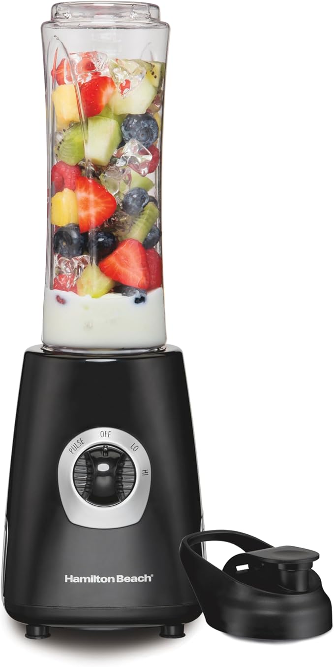 Hamilton Beach Go Sport Portable Blender For Smoothies With 20 Oz. Blend-In Personal Travel Jar 600 Watt Motor And Stainless Steel Blades For Powerful Blending Performance Black (51143G)