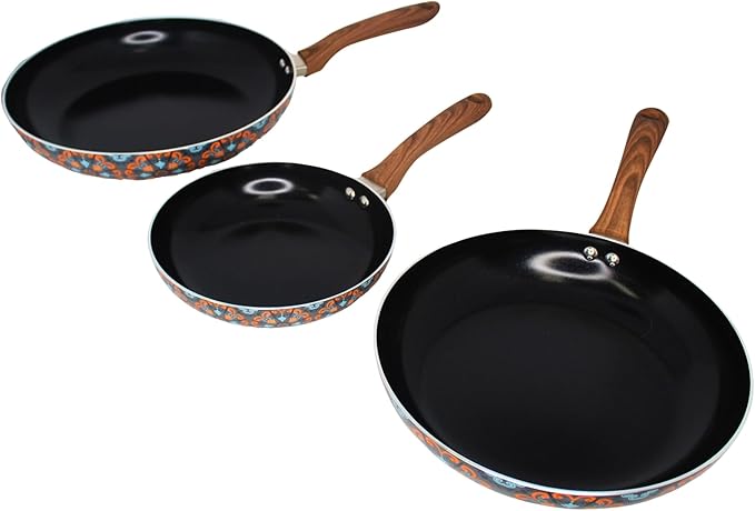 IMUSA Nonstick Ceramic Cookware Set 3-Piece 7in/9in/11in with Soft-Touch Handles Aluminum Black