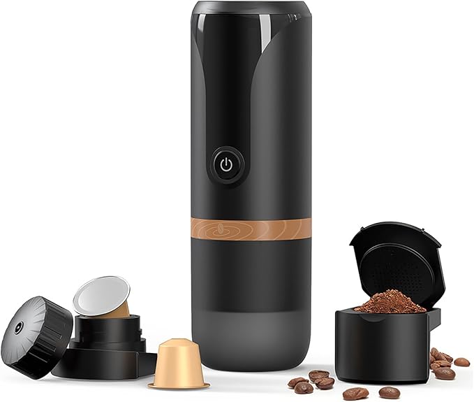 Travel Espresso Machine Portable Espresso Coffee Maker Coffee Compatible with Powder and Coffee Capsules No Heating Function and Long Battery Life for Traveling Camping Hiking Fishing