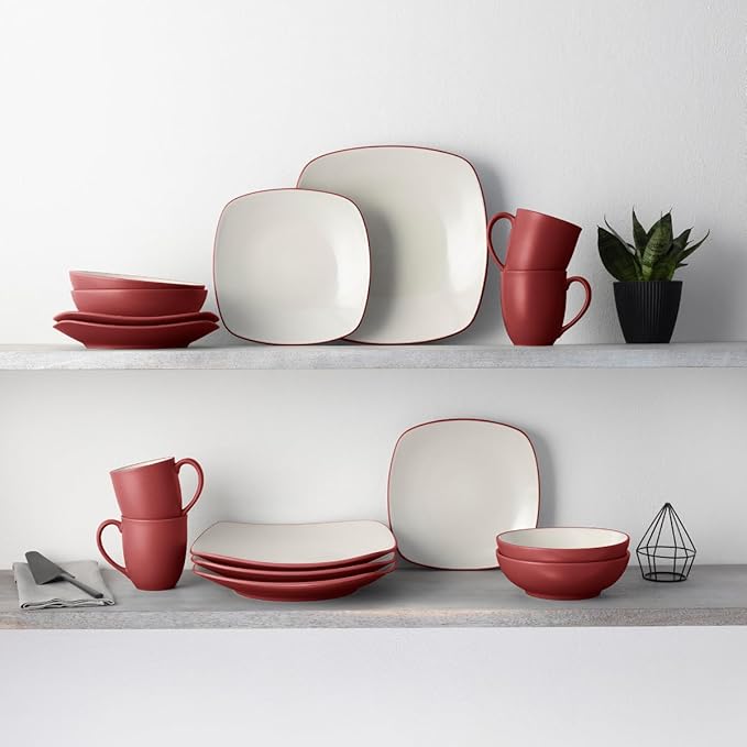 Noritake Colorwave Raspberry 16-Piece Square Dinnerware Set Service For 4