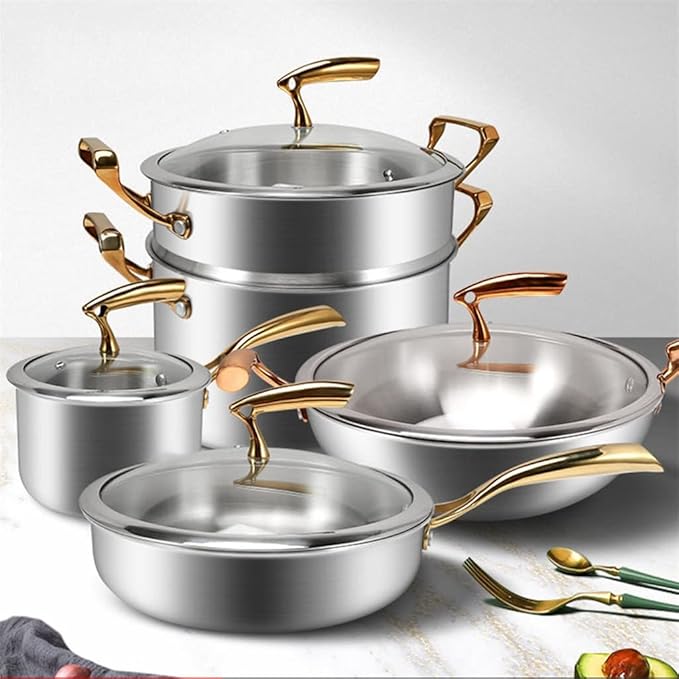 Cookware Set Soup Pot Milk Pot Frying Pan Double Boilers Cooking Pot Set Kitchen Non-Stick Pan Saucepan Wok Casserol