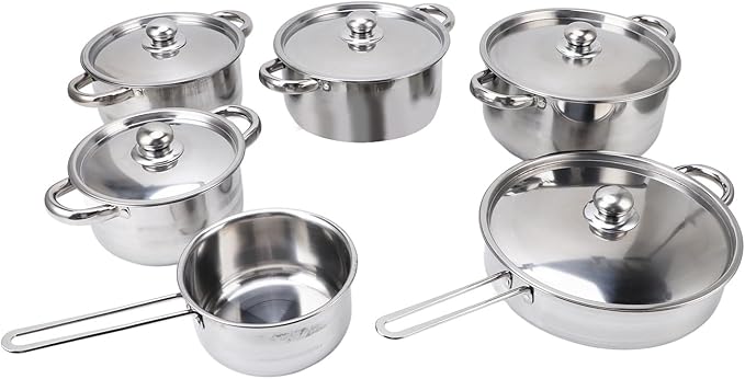 7 Piece Cookware Set Stainless Steel Double Ear Soup Pot Single Handle Milk Pan Frying Pan with Lids for Kitchen Cooking