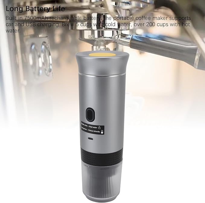 Portable Electric Coffee Maker 120ml Mini Coffee Machine with 304 Stainless Steel ABS Construction and 7500mAh Battery for Travel Camping Hiking Office