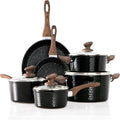 Pots and Pans Set Non Stick 15 Pcs Black Induction Kitchen Cookware Sets Healthy Hammered CookingBlackOne