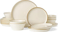 Famiware Saturn Plates and Bowls Dish Sets for 6 (18 Pieces) Stoneware Dinnerware Set with Hand-Painted Trim - Chip &amp Scratch Resistant Microwave &amp Dishwasher Safe Ceramic Dishes Vanilla Wh