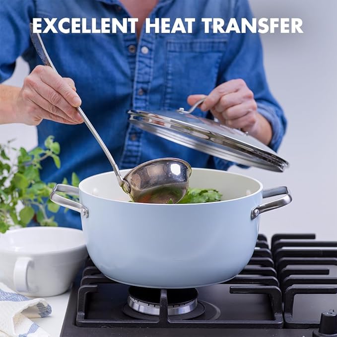 GreenPan Padova Hard Anodized Healthy Ceramic Nonstick 17 Piece Cookware Set PFAS-Free Induction Dishwasher Safe Oven Safe Light Blue