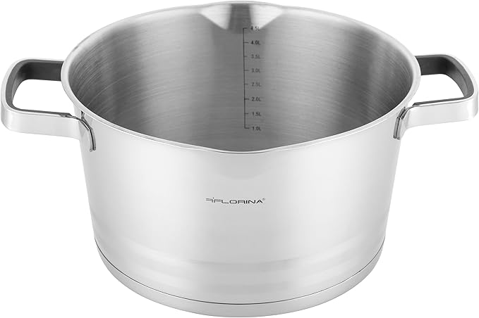FLORINA Smart Cooking Pot Set 8-Piece Pot Set Made of High-Quality Stainless Steel Cooking Pots with Multifunctional Lid and Measuring Cup Silicone-Covered Handles Ideal for Induction Hobs Gas