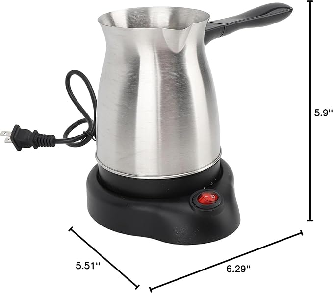 Electric Coffee Maker 600ML Large Capacity Stainless Steel Turkish Coffee Pot with Ergonomic Anti Scald Handle Coffee Maker Machine Pot Warmer Kettle for Milk Butter US Plug