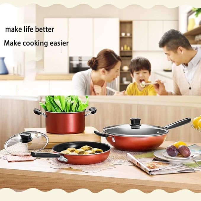 Pots and Pans Set 3Pcs Cookware Set Soup Pot Wok with Glass Lid Frying Pan Aluminum Alloy Non-Stick Cooking Pot Set Kitchen Kitchen Cooking Set