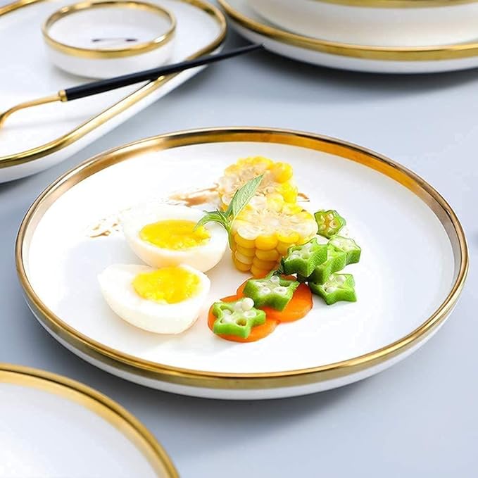 Dinnerware Set Family Dinner Service SetDinnerware Sets Service for 2/4/6Kitchen Plates and Bowls Sets WhiteBone China Tableware