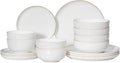 Perlaceo Luxurious Collection Bone China Dinnerware Set-Lightweight and Durable-Service for 4 or 8 Including Dinner Salad Plates and Cereal or Soup Bowls 16-Pc White w/Gold Rim