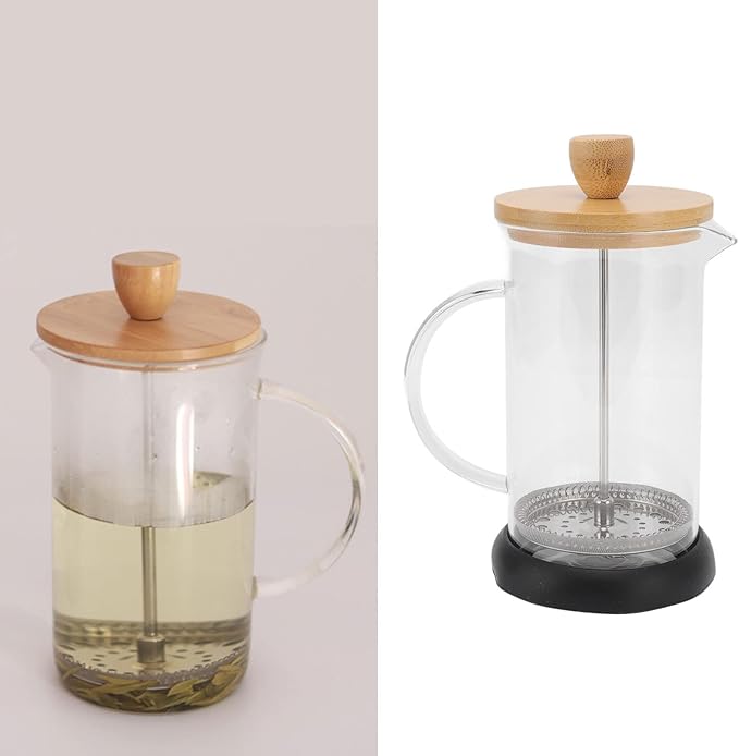 flexman French Press Coffee Maker High Heat Borosilicate Glass Stainless Steel French Press Coffee for Home Office Outdoor Camping Family Gatherings (600ML Bamboo Cover)