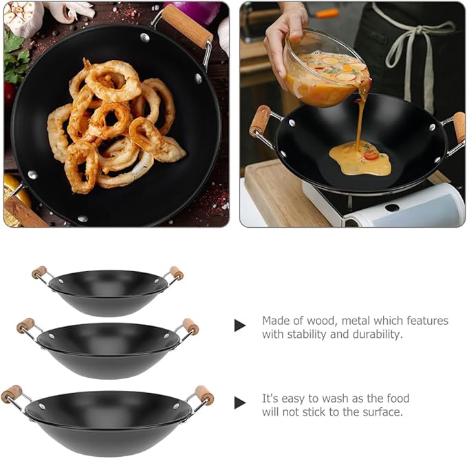 Homoyoyo 3pcs Stainless Steel Overflow-proof Dry Cooking Pots with Black Wooden Handles Small Household Cooking Pans for Stove Use Sturdy Metal Cookware Set for Single and Family Meals