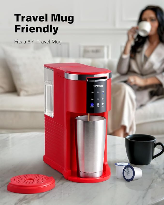 SHARDOR 3 in 1 Coffee Maker K Cup Coffee Maker Compatible with Ground Coffee &amp Teas Single Serve Coffee Machine 6–14oz Brew Sizes 40oz Detachable Water Reservoir Descale Settings Red