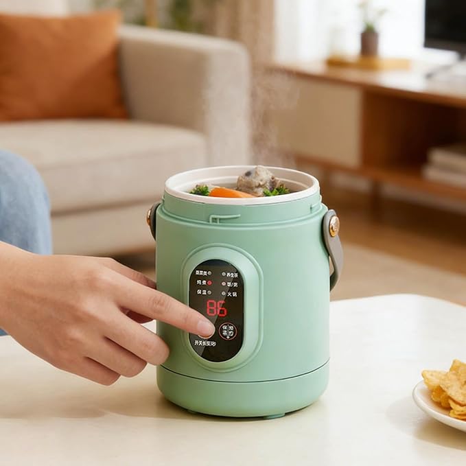 Multifunctional Health Pot Portable 500W Health Pot with Ceramic Glaze Inner Pot &amp Steamer 12-Hour Preset Slow Cooker for Rice Porridge Soup Steaming (A-Green)