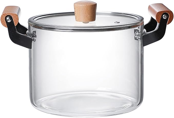 Glass Saucepan with Cover for Cooking Glass Cooking Pot with Lid Glass Handmade Cookware Set Stovetop Pot Simmer Pot for Pasta Noodle Soup Milk Tea Salad4.5l
